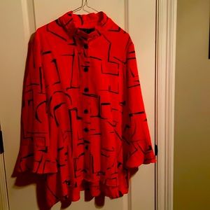 Ali Miles Red Black Abstract Print Button Front Shirt Size 1X